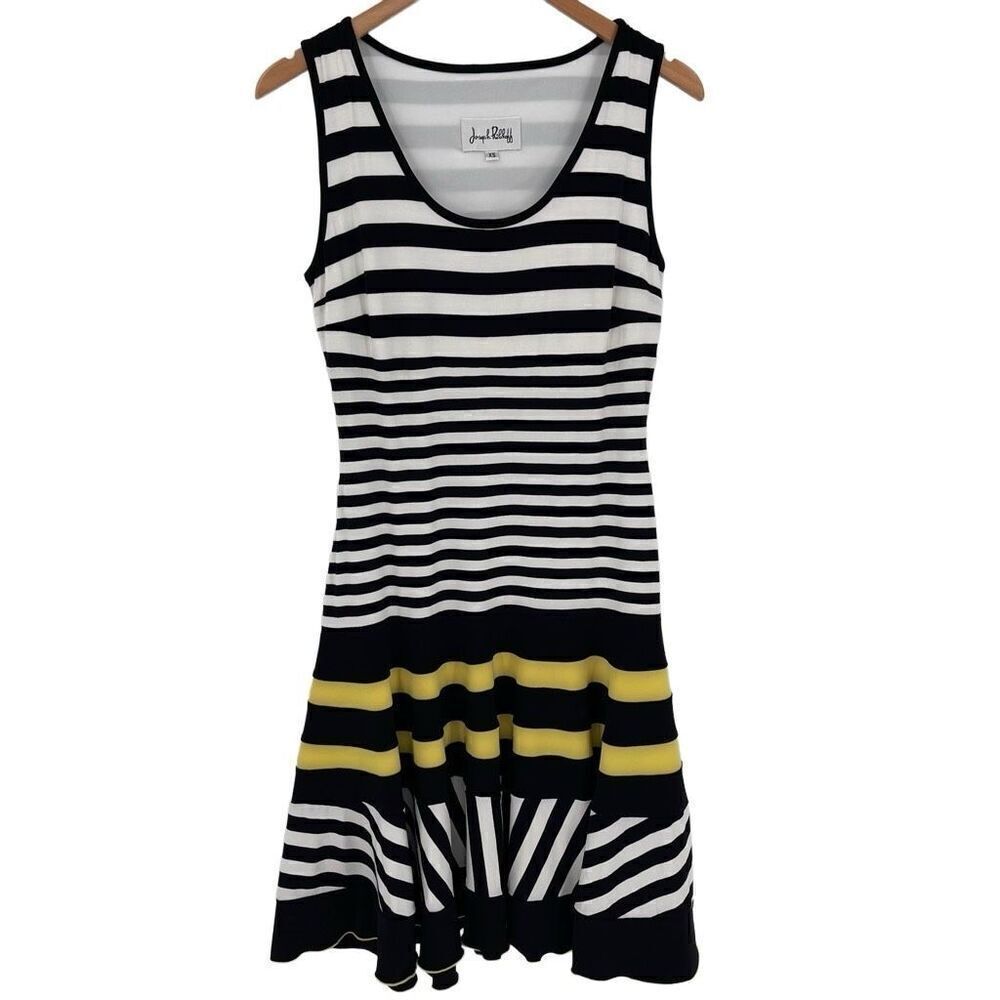 Joseph Ribkoff Sleeveless Fit & Flare Dress Stretch Soft Stripe XS Black Yellow